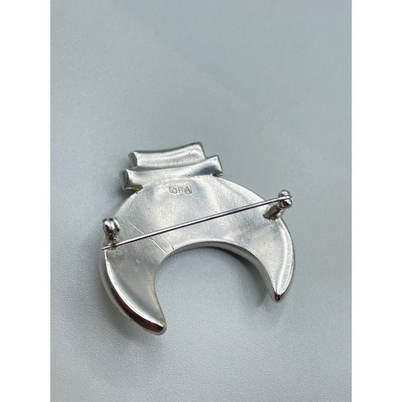 Signed ORA Vintage Crown Pin Brooch Rhinestones Pave Pot Metal 1940s Costume Pin - Picture 8 of 10